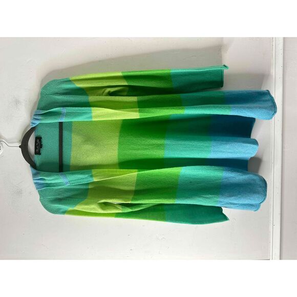 Sweaters - Claudia Nichole Cardigan Womens Size Small Blue Open Front Striped 100% Cashmere